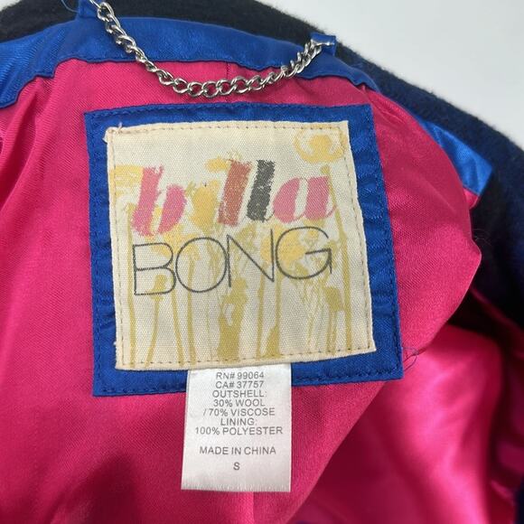 Women’s Billabong Coat Wool Blend Blue Buffalo Check Plaid Buttoned Jacket Small - Picture 3 of 6